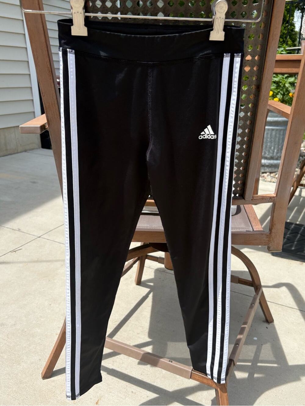 Girls adidas Black Leggings with White Side Stripes-size 7/8